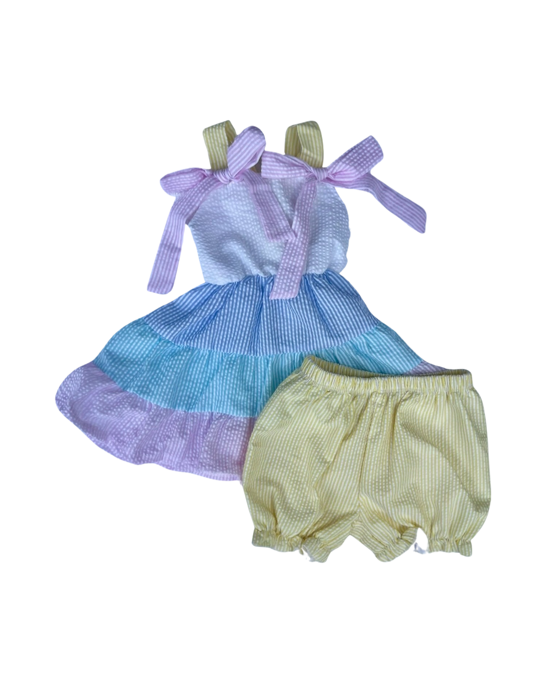 Seersucker pastel shorts set